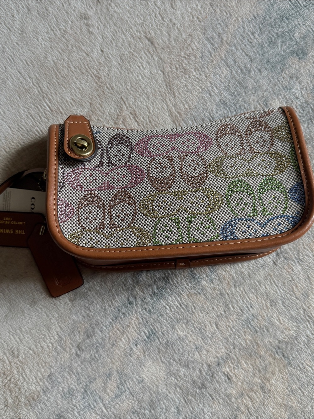 Coach Multicolor Signature Canvas Shoulder Wristlet with Brown Trim